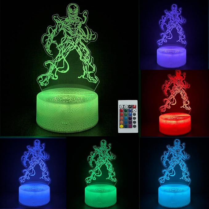3D Alien Night Light, Super Hero Illusion Table Lamp with 16 Colors Remote Control Touch Lamp LED USB Night Light Desk Lamps Room Decorations Home Decor Holiday Gifts Birthday Gifts-CubbioJoy