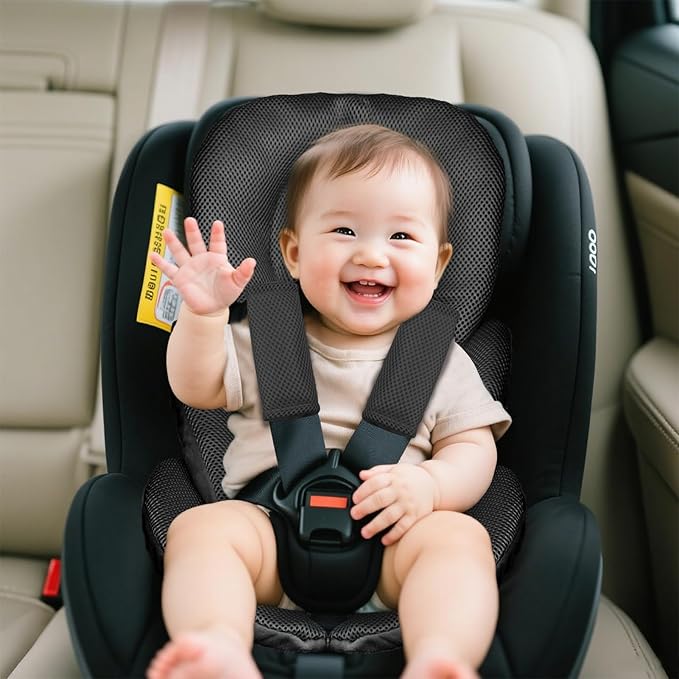 Infant Car Seat Insert for Newborn Girls Boys, Summer Mesh Baby Carseat Head Support with Strap Pads, Soft Reversible Baby Car Seat Insert Cushion Pad for Car Seat, Stroller, Bouncer, Swing, Black-CubbioJoy