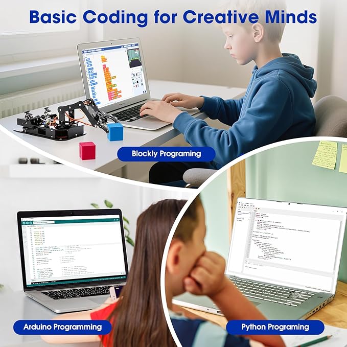 4DOF Robotic Arm Kit for Kids Compatible with Arduino IDE, Programming ESP32 Smart Robot Arm Building Kit STEM Educational Desktop Toy with Joystick and Web App Control for Children Ages 8+ and Adults-CubbioJoy