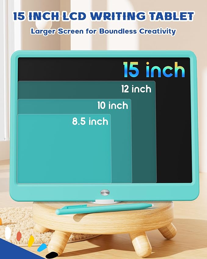 Bravokids 15 Inch LCD Writing Tablet for 3 Year Olds - Electronic Drawing Pad and Doodle Board as Educational Birthday Gifts for Girls and Boys (Blue)-CubbioJoy