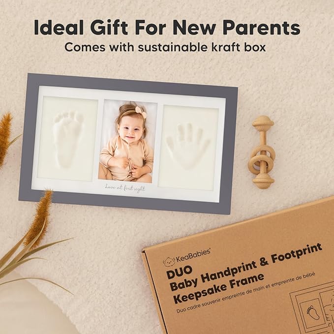 Baby Hand and Footprint Kit - Clay Handprint Keepsake Frame, Newborn Nursery Picture Frame, Personalized New Mom Gifts for Baby Shower & Registry (Gunmetal Gray)-CubbioJoy