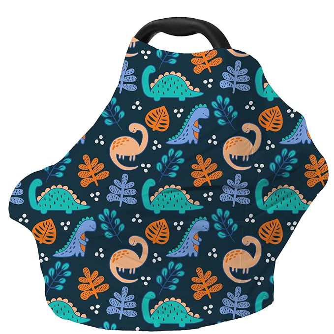 Car Seat Covers for Babies - Multi-use Carseat Canopy Cover Breastfeeding Covers, Stroller Canopy Cover (Navy Dinosaur)-CubbioJoy