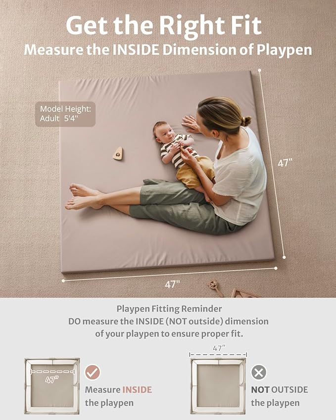 Blissful Diary Vegan Leather Baby Play Mat, 47x47 Thicken Foam Cushioned & Waterproof Playpen Mat for Infants and Toddlers, Stylish and Just Wipe-Clean Playmat for Baby Play on Floor, Taupe-CubbioJoy