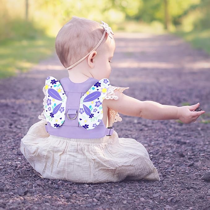 Accmor Toddler Harness Leash, Cute Butterfly Kids Leash + Anti Lost Wrist Link for Outdoor Travel, Mini Child Walking Harness Wristband Assistant Strap Belt for Baby Girls (Purple)-CubbioJoy