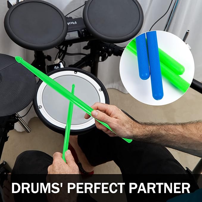 5A Nylon Drumsticks for Kids Adults: Light Durable Drum Sticks Blue Green with Anti-Slip Handles for Electronic Drums Exercise Percussion Accessories (2 Pairs)-CubbioJoy