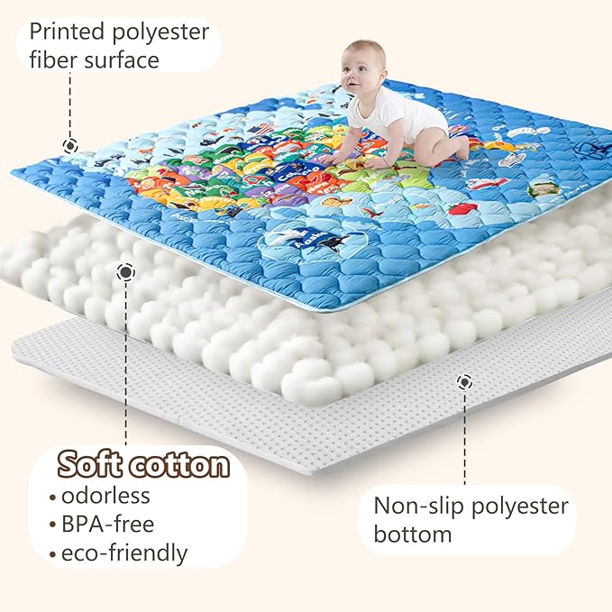 Baby Play Mats for Floor, 71”x59” Upgraded Thickness & Larger Super Soft Playmat for Babies and Toddlers, Foldable Washable, Upgrade Anti-Slip Crawling Mat for Playpen(Map)-CubbioJoy