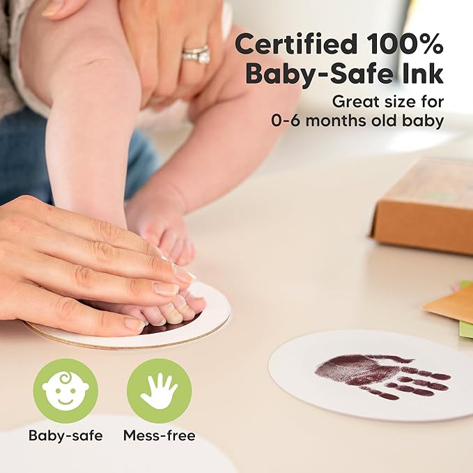 2-Pack Round Inkless Baby Hand and Footprint Kit - Mess Free Ink Pad for Newborn Keepsake, Dog Nose & Paw Print Kit, Clean Touch Ink Pad for Baby Hand & Footprints, Ideal New Mom Gifts (Auburn)-CubbioJoy