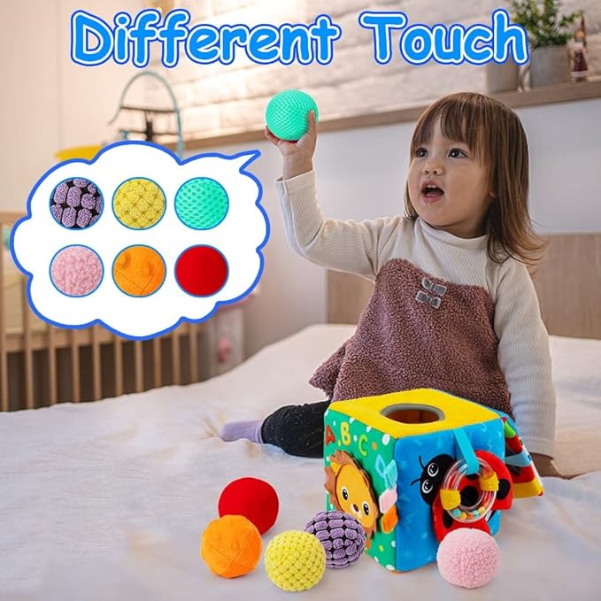 beetoy Sensory Busy Cube for Baby, Montessori Infant Toys with Textured Sensory Balls, Early Learning Travel Toys for Fine Motor Skills, Perfect Newborn Boy and Girl Gift-CubbioJoy