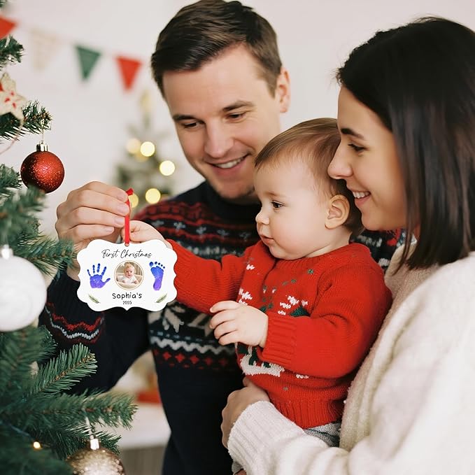 Baby Hand and Footprint Ornament - Baby Frist Christmas Ornament 2025 with Custom Photo, Name, Date - Personalized Baby Gifts, Newborn Keepsake, New Mom Gifts-CubbioJoy
