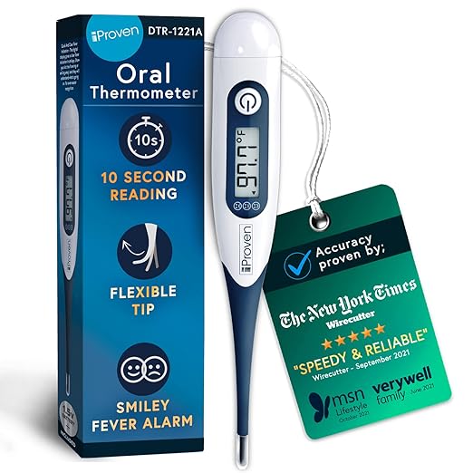 iProven Oral Thermometer, Measures in 10 seconds with flexible tip and fever alarm, Digital Medical Thermometer for adults, kids and toddlers - DTR-1221A-CubbioJoy