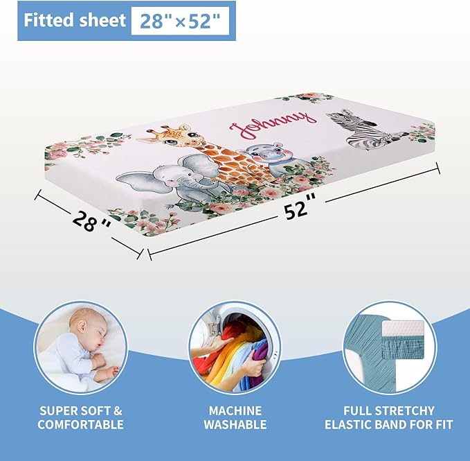 Custom 5-Piece Baby Crib Bedding Set, Personalized Name for Kid Toddler, Animal Nursery for Boy Girl, Double Layer, Customized Gift for Infant-CubbioJoy