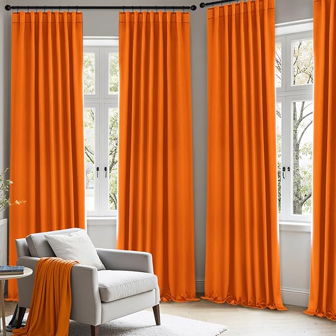 ANRODUO Back Tab Blackout Curtains for Bedroom Living Room, Rod Pocket Pinch Pleated Thermal Insulated Room Darkening Curtains 90 Inches Long 2 Panels, Orange, 42 x 90 Inch-CubbioJoy