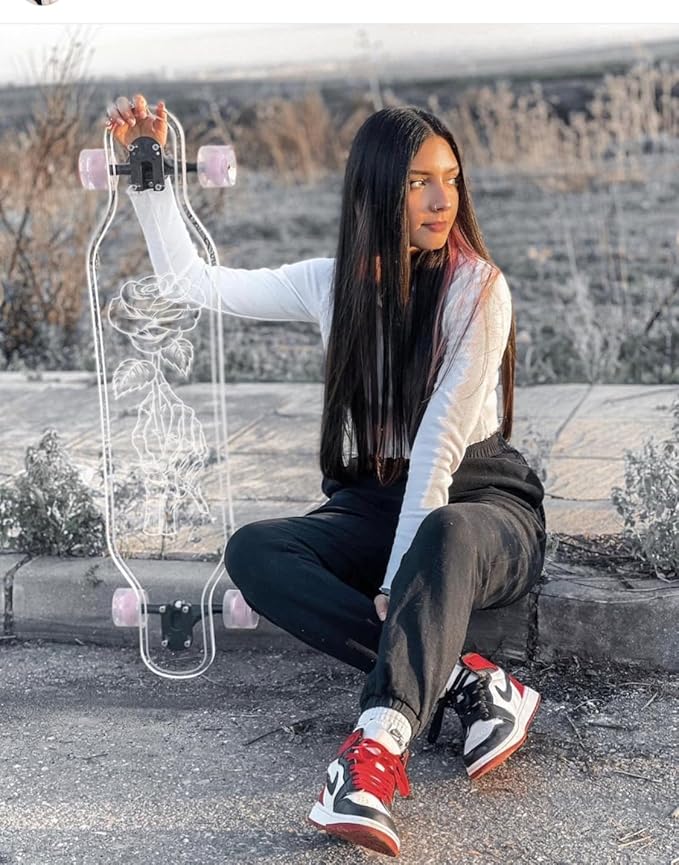 Clear Longboard Skateboard - Transparent Acrylic Long Boards with Light-Up LED Wheels for Smooth Rides - Ride The Streets in Style with Longboard Built for Beginners & Pros Alike-CubbioJoy