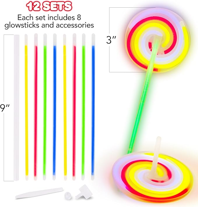 ArtCreativity Lollipop Glow Sticks for Kids - Set of 12 Spinner Light Up Sticks - Halloween Glow Stick Light Up Party Favors - Glow in The Dark Accessories-CubbioJoy
