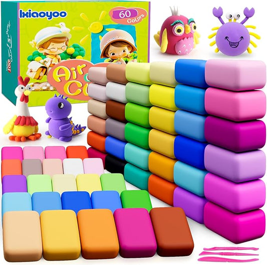 Air Dry Clay for Kids, 60 Colors Molding Magic Clay, Safe & Non-Toxic, DIY Model Arts & Crafts Kit with Sculpting Tools, Birthday&Christmas Gift for Age 3-12 Years Old Girls & Boys Kids-CubbioJoy