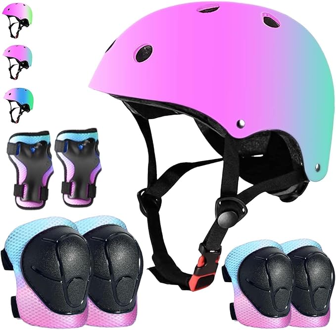 Kids Bike Helmet Set Adjustable for Children, Boys, Girls and Teenagers Aged 3-8 Years Includes Elbow, Knee, Wrist Guards Children's Helmet Protection Set for Bikes SkateboardsRollerskates-CubbioJoy