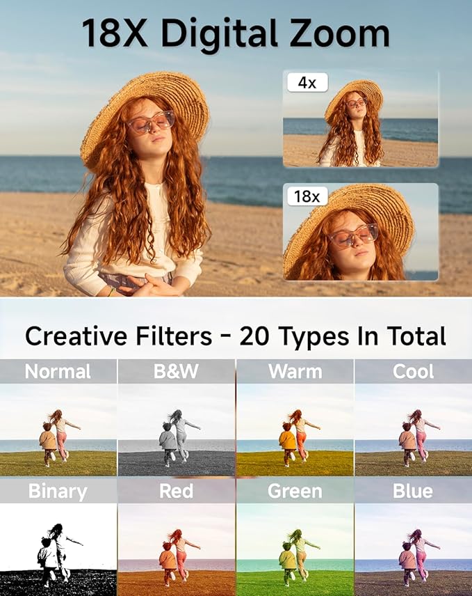 Digital Camera for Kids, FHD 1080P 44MP Point and Shoot Digital Camera with Face Detect, Smile Capture, 18X Zoom, 20 Filters, Anti Shake, 32GB SD Card Blcak Compact Vintage Camera for Kids Boys Girls-CubbioJoy