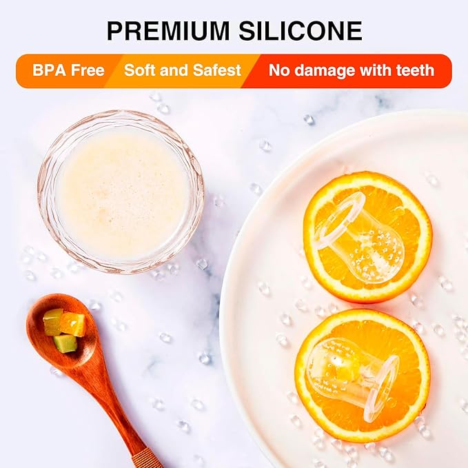 Baby Solids/Frozen Fruit Feeder Pacifier, Infant Teether Toy 4M+, BPA-Free Silicone Pouch & Nipple, Safely Introduce Solids, Teething Relief, 2-Pack - Yellow/Purple (Mouse)-CubbioJoy