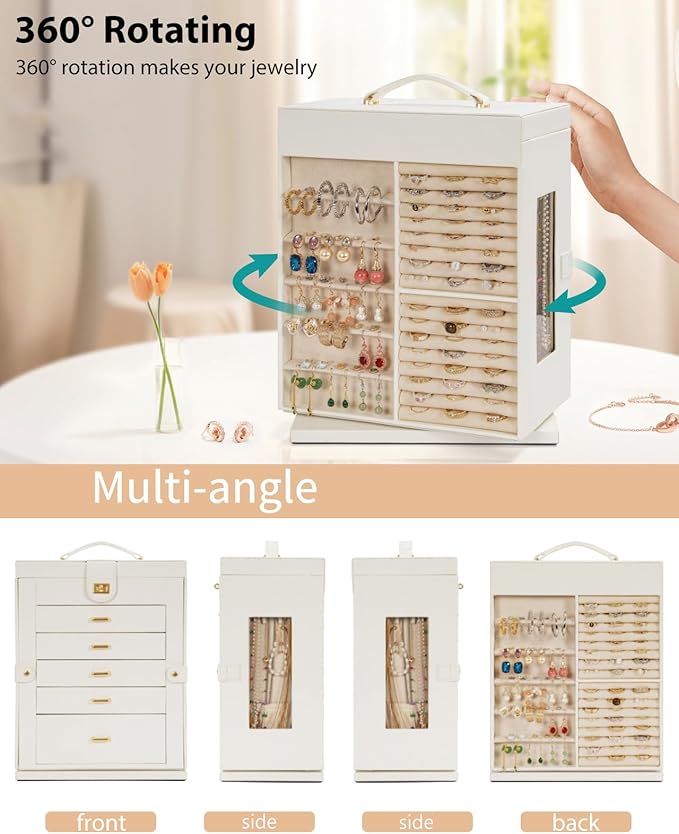 AKOZLIN Jewelry Box 6-Tier Organizer Functional 360° Rotating Jewelry Storage Case for Women Girls Ring Necklace Earring Bracelet Holder with Mirror-CubbioJoy