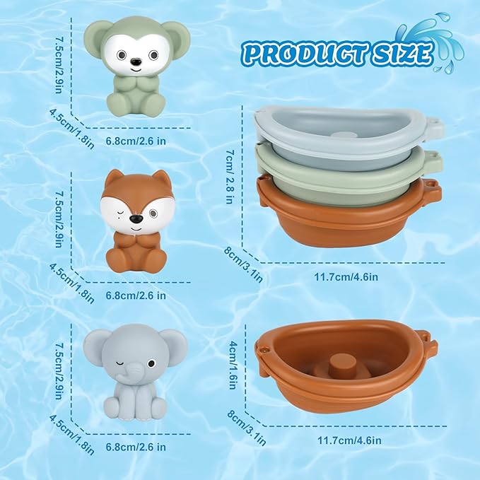 Bath Pool Toys for Toddler, Stacking Toys with 3 Boat 3 Sensory Finger Puppets, Toddler Toys Gifts for 2-4 Year Old Boy Girl, Model A-CubbioJoy