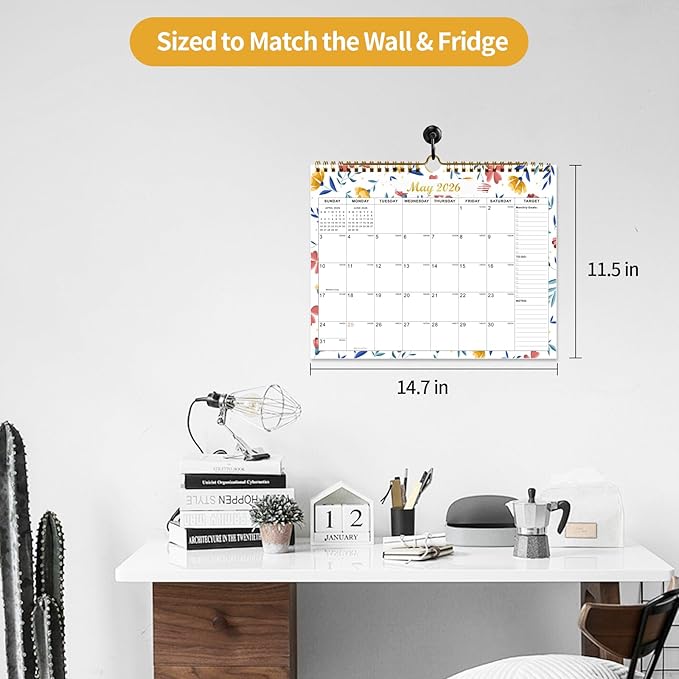 Calendar 2025-2027 22 Monthly Wall Calendar Runs from September 2025 until June 2027 Spiral Binding Hanging 11.5" x 14.7" Thick Paper with Julian Dates and Block for School Office（Flower）-CubbioJoy