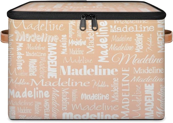 Custom Storage Basket with Name, Personalized Storage Bins with Zipper Lid, Foldable Fabric Storage Box Large capacity with Handle Apricot-CubbioJoy