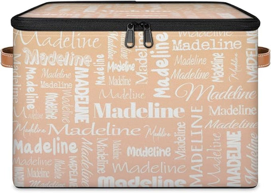 Custom Storage Basket with Name, Personalized Storage Bins with Zipper Lid, Foldable Fabric Storage Box Large capacity with Handle Apricot-CubbioJoy