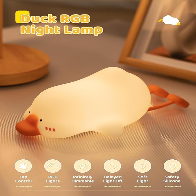 Big Goose Night Light，Squishy Silicone Kids Lamp, Dimmable 3-Gear Warm Light with Tap Control, BPA-Free Baby Cut LED Nightlight for Nursery Bedrooms Camping & Party Decor-CubbioJoy
