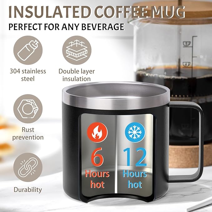 Custom Insulated Coffee Tumbler, Personalized Travel Coffee Mug with Handle and Lid, 14oz Engraved Stainless Steel Coffee Mug, Personalized Gifts for Women Men and Friends-CubbioJoy