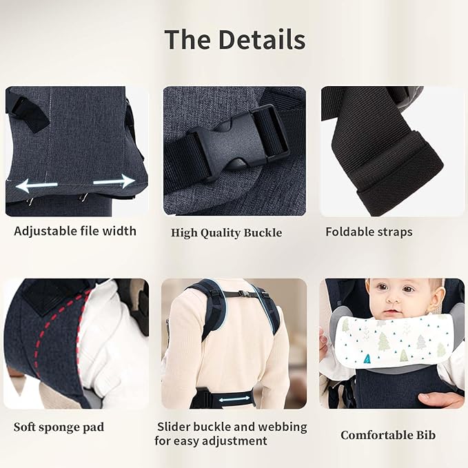 Baby Sling Carrier,4-in-1 Ergonomic Baby Backpack Front Carrier,Newborn to Toddler Wrap Lightweight Adjustable Baby Sling,DarkBlue-CubbioJoy