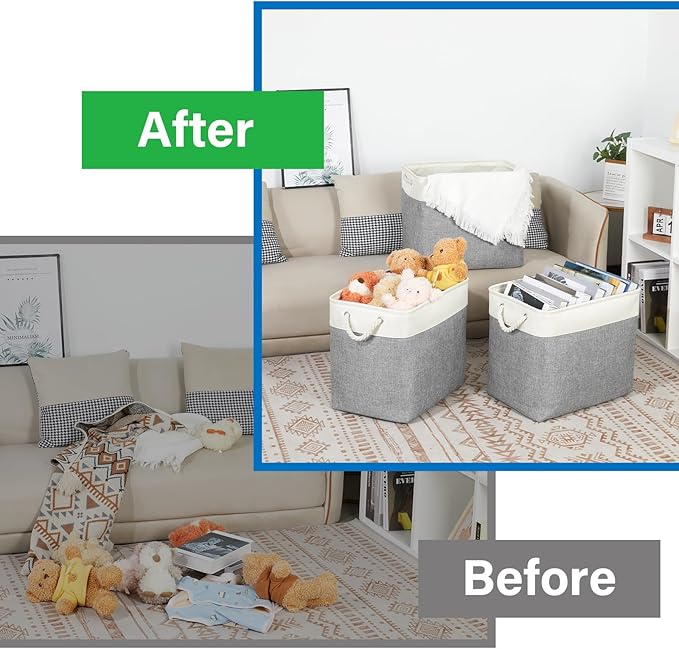 Bidtakay Extra Large Storage Baskets for Organizing 17x12x15.1 inch 3-Pack Fabric Closet Organizers Storage Bins with Handles Foldable Storage Baskets for Shelves Clothes XL-White&Grey-CubbioJoy