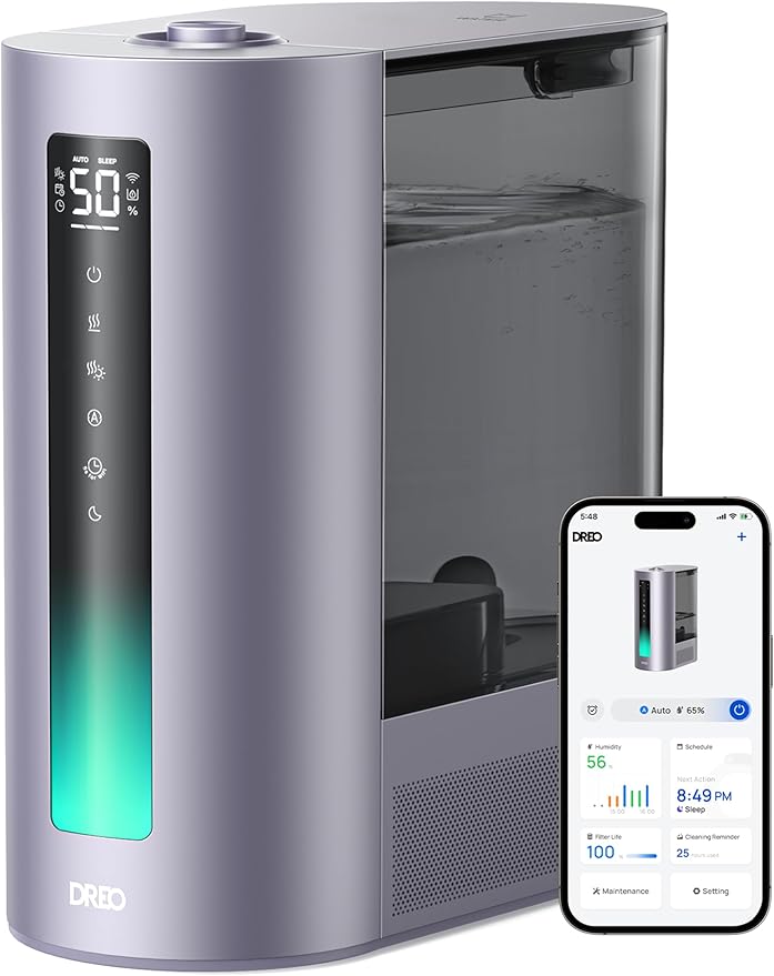 Dreo 6L Humidifiers for Bedroom, Smart Warm & Cool Mist for Large Room, 60Hr Quiet Runtime for Baby, Plant, Humidity Sensor, Indicator Light, 12H Timer, Google/Alexa, Purple-CubbioJoy