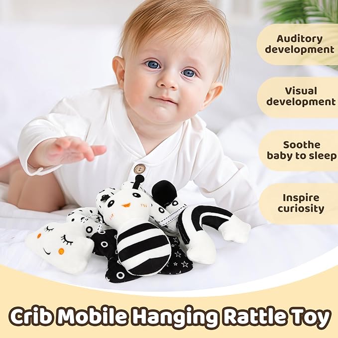 Black and White High Contrast Baby Toys - Sensory Infant Hanging Carseat & Stroller Toy for Newborns 0-6,6-12Months Perfect Easter Birthday & Baby Shower for Babies Boys Girls-CubbioJoy
