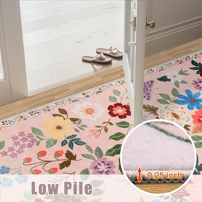 Area Rugs 9x12 Living Room: Floral Washable Rug Vintage Large Soft Boho Non-Slip Carpet Indoor Floor Stain Resistant Low Pile Carpets for Bedroom Dining Room Farmhouse Nursery Home Office Dark Beige-CubbioJoy