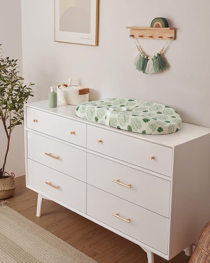 Blissful Diary Muslin Baby Changing Pad with Waterproof Lining Foam, Diaper Changing Table Pad with Cover for Dressers (Monstera, Avocado)-CubbioJoy