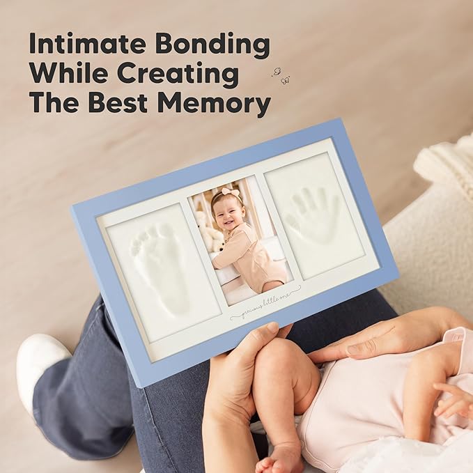 Baby Hand and Footprint Kit - Clay Handprint Keepsake Frame, Newborn Nursery Picture Frame, Personalized New Mom Gifts for Baby Shower & Registry (Cornflower)-CubbioJoy