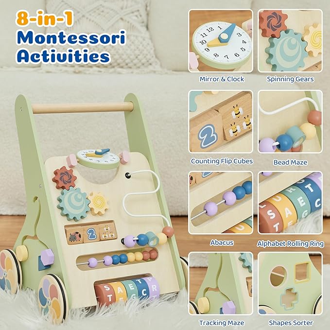 Baby Push Walker for Baby Boy 6-12 Months, Wooden Baby Walker Push Toy, Learning to Walk, Baby Walkers for Girls, Montessori Walker Toy with Wheels-CubbioJoy