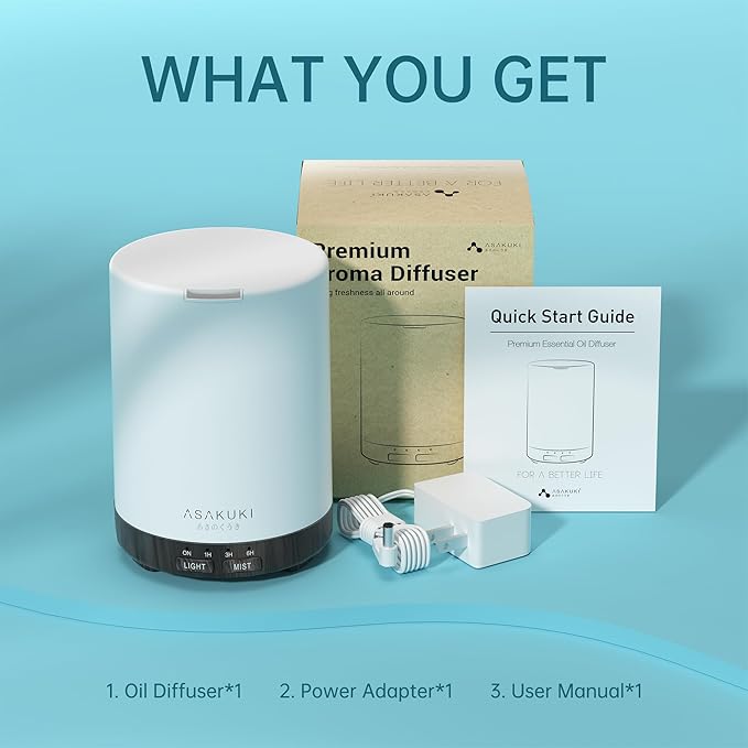 ASAKUKI 300ML Essential Oil Diffuser, Quiet 5-in-1 Premium Humidifier, Home Fragrance Aroma Diffuser with 7 LED Color Changing Light and Auto-Off Switch -Dark Brown-CubbioJoy