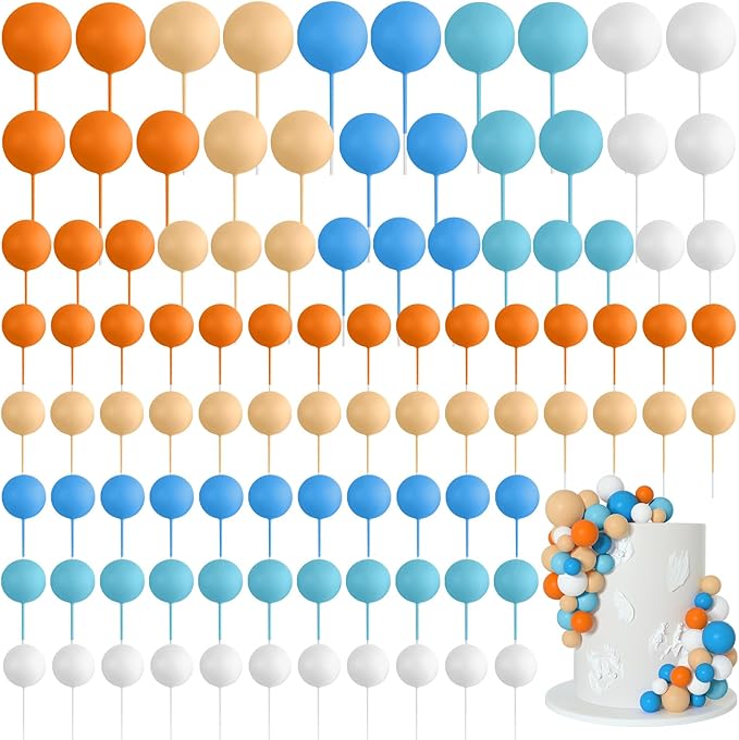 75 Pieces Cake Balls Topper Decorations Foam Cupcake Topper Mini Balloon Cake Topper Balls Cake Picks for Cake Deco Birthday Party Wedding（Orange,Yellow,Blue,White）-CubbioJoy