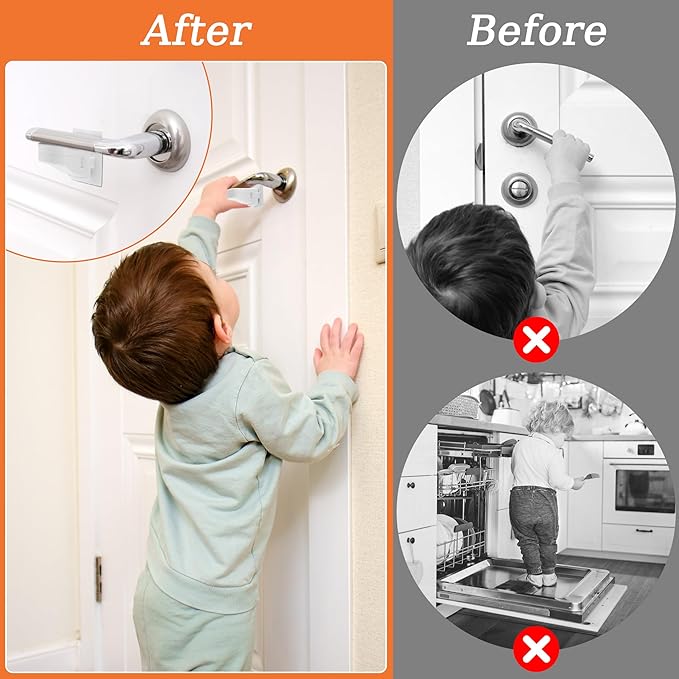 6P Child-Proof Door Lock Coolrunner Baby Proofing Door Handle Locks, Child Proof Door Lever Lock with Strong Adhesive for Protecting Kids and Toddler-CubbioJoy