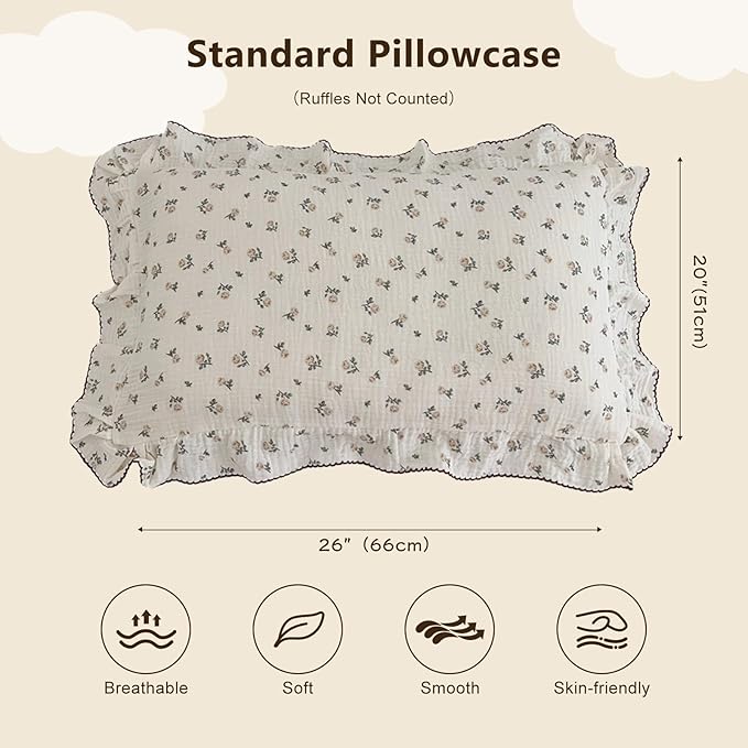 BuLuTu Cotton Muslin Kids Toddler Pillowcase with Cute Rose Flowers Super Soft Standard Nursery Pillowcase for Boys,Girls,Bedding Decor Machine Washable, Durable Pillowcase,1 Piece-CubbioJoy