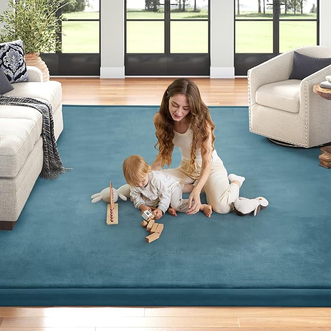 Baby Play Mat 1.2" Thick Memory Foam Nursery Rug Area Rug, 13’1” X 6’7” Yoga Mat Playmat Crawling Mat for Baby,Toddlers, Infants, Kids,Floor Mat Tatami Mat for Living Room with Non-Slip(Green)-CubbioJoy