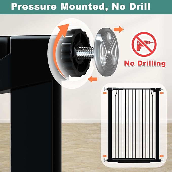 40.5" Extra Tall Baby Gate for Doorway, 72.3"-74.1" Extra Wide Long Pet Gate, No Drill Pet Safety Barrier Metal, Pressure Mounted Safety Child Gate for Stairs Walk Thru Kids or Pet Black-CubbioJoy