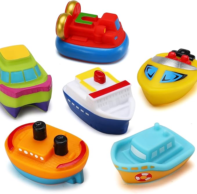 Bath Toys, 6 Packs Light up Boat Floating Rubber Set, Flashing Color Changing Light in Water, Tub Gift for Baby Infant Toddler Child Kid, Bathtub Ship Toy for Bathroom Shower Game Swimming Pool Party-CubbioJoy