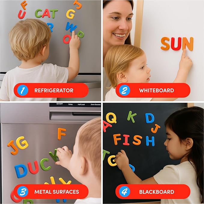 JoyCat Silicone Alphabet Magnetic Letters, 26 Uppercase ABC Fridge Magnets for Toddlers 1-3 & Kids, Baby Learning Refrigerator Toy Set, Preschool Birthday Gifts for Boys & Girls (Vibrant Color)-CubbioJoy
