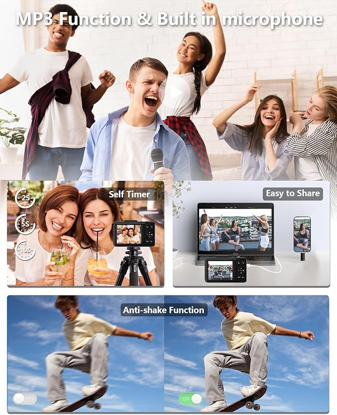 Digital Camera, FHD 1080P Kids Camera Digital with 16x Zoom Anti Shake, 32GB Card, 4K 48MP Portable Compact Point and Shoot Cameras, Vintage Small Camera for Teens Beginner Kids Present-CubbioJoy