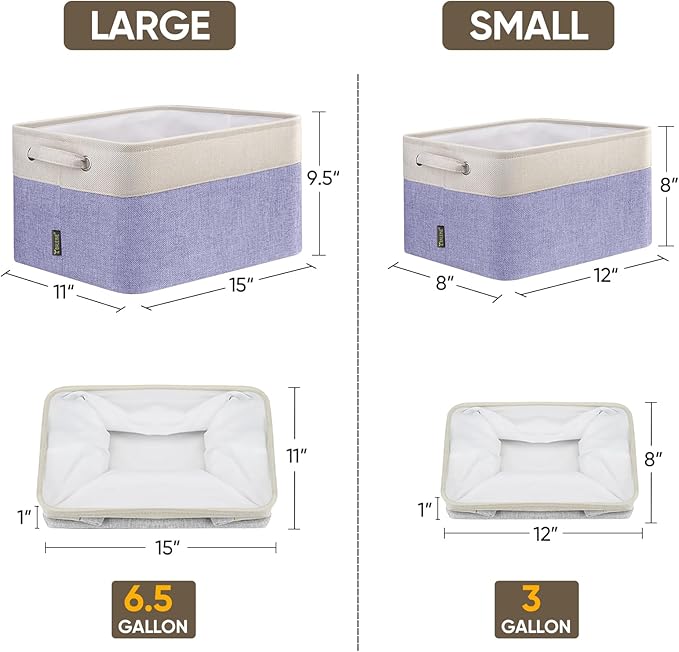 BALEINE 3 Pack Fabric Storage Bins for Shelves, Linen Storage Baskets for Organizing, Decorative Closet Bins for Clothes, Home (Lavender, 12"x8"x8")-CubbioJoy