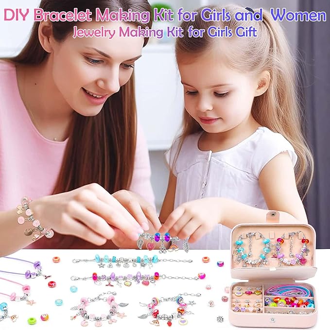 Charm Bracelet Making Kit with Bracelet Organizer Box Beads Mermaid Pendants for Jewelry Making DIY Craft Kit for Birthday Gifts Valentine Christmas-CubbioJoy