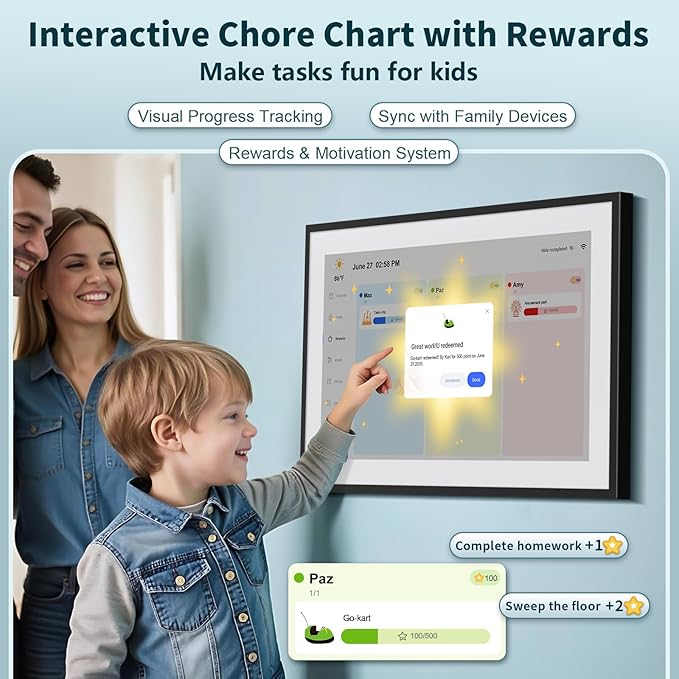 21.5 Inch Digital Calendar, WiFi Smart Electronic Calendar & Chore Chart, 1920 * 1080 IPS Touch Screen HD Display for Family Schedules, Streamline Household Organization, Wall Mount Included-CubbioJoy