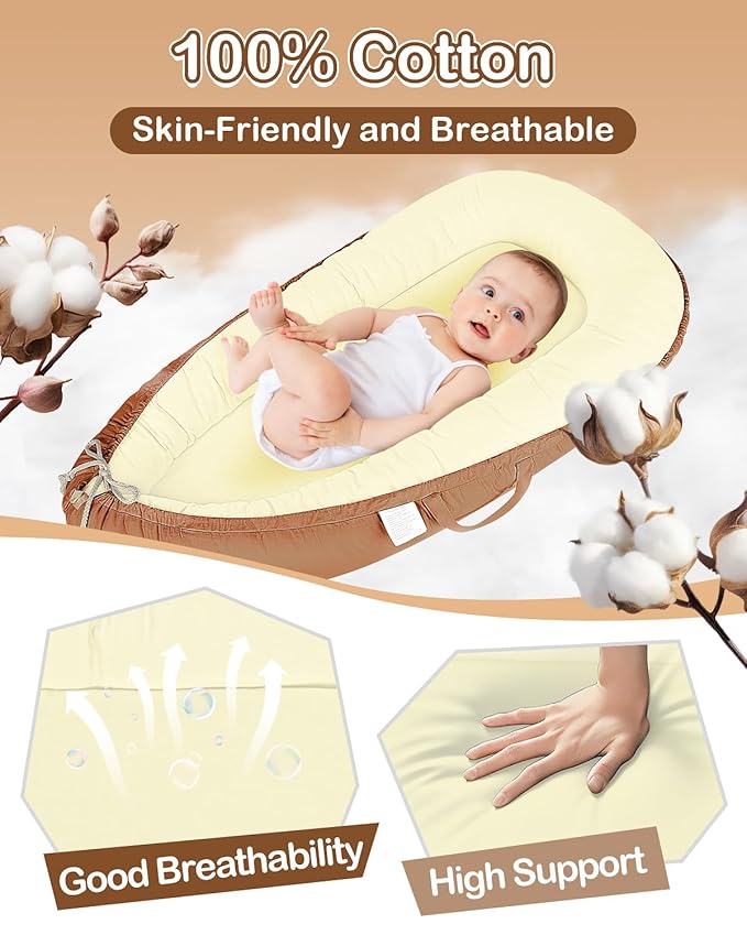 Baby Lounger - Infant Lounger for Newborn 0-24 Months, Pure Cotton Breathable Baby Nest Lounger Cover, Newborn Essentials for Baby Boys & Girls, Portable Baby Lounger for Home and Travel-CubbioJoy